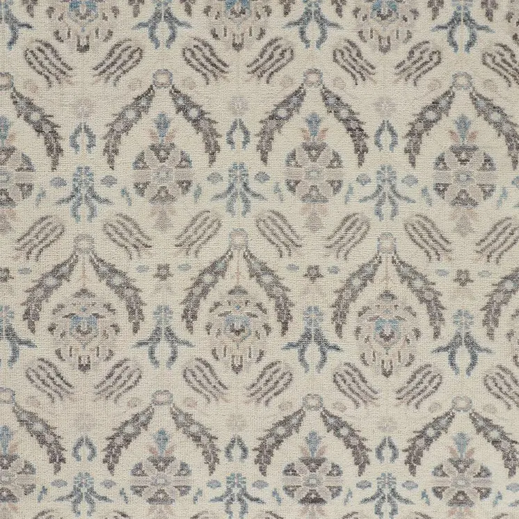 5' X 8' Gray and Ivory Wool Floral Hand Knotted Area Rug