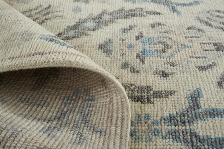 8' Gray and Ivory Wool Floral Hand Knotted Runner Rug With Fringe