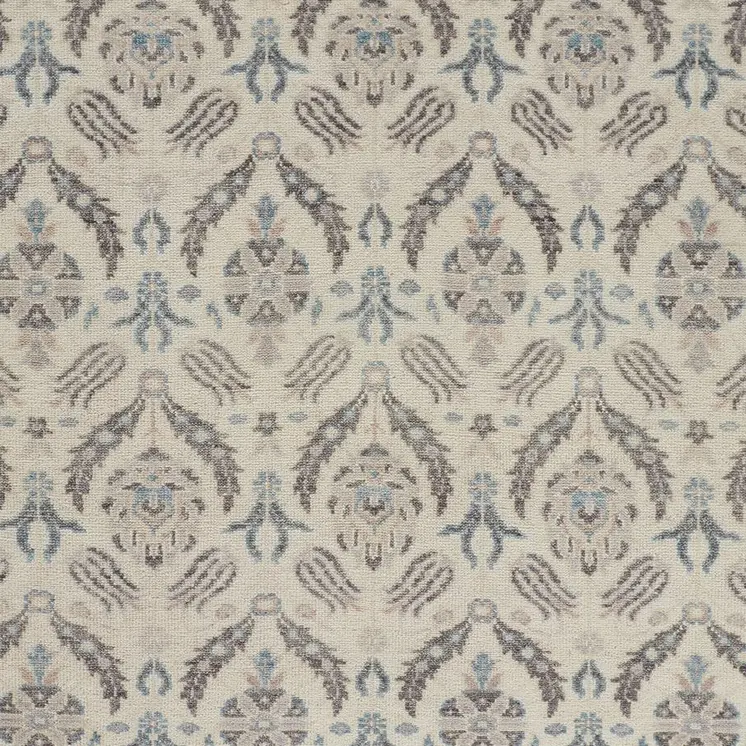 2' X 3' Gray and Ivory Wool Floral Hand Knotted Area Rug
