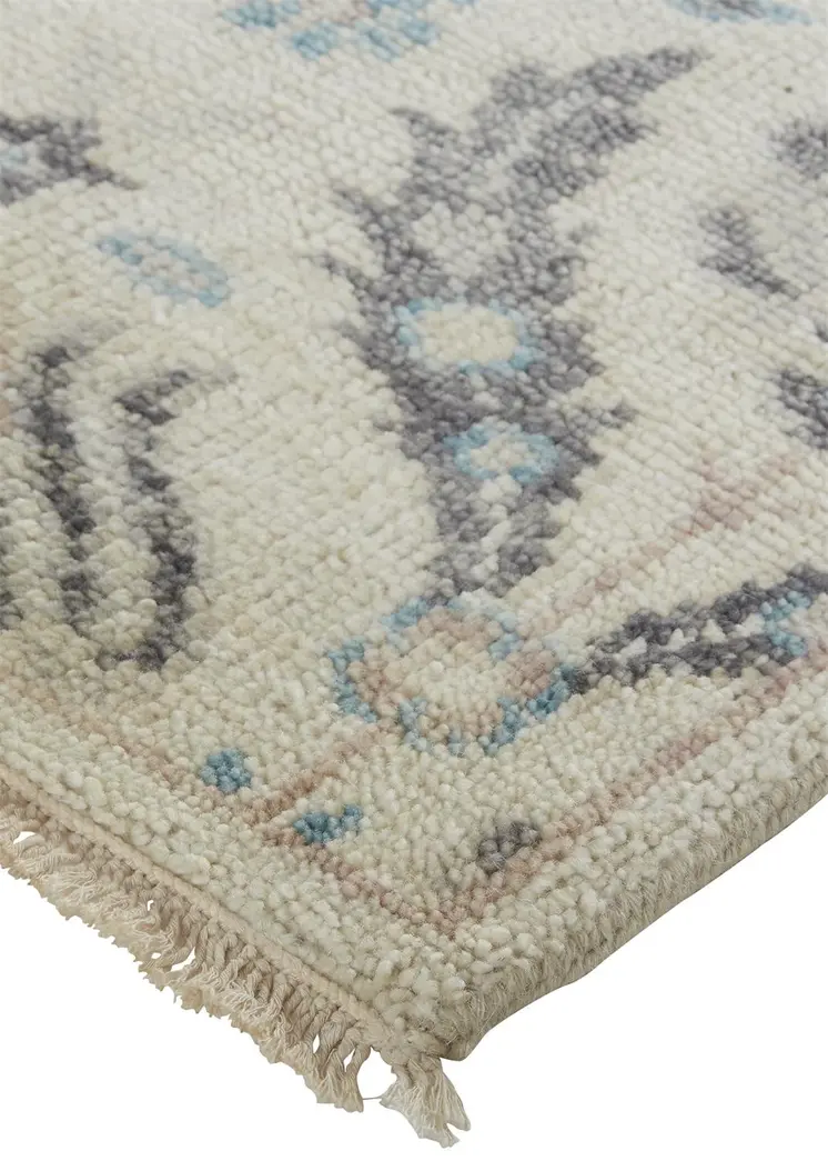 2' X 3' Gray and Ivory Wool Floral Hand Knotted Area Rug