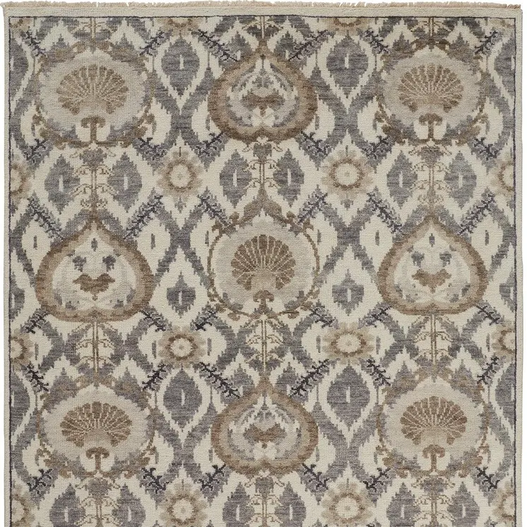 12' X 15' Ivory Gray And Taupe Wool Floral Hand Knotted Stain Resistant Area Rug