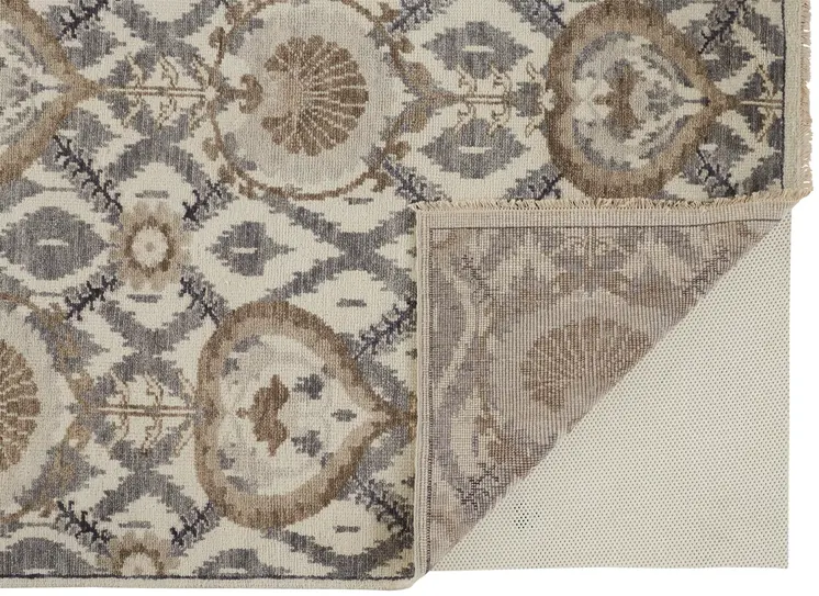 12' X 15' Ivory Gray And Taupe Wool Floral Hand Knotted Stain Resistant Area Rug