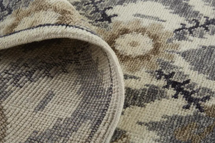 12' X 15' Ivory Gray And Taupe Wool Floral Hand Knotted Stain Resistant Area Rug