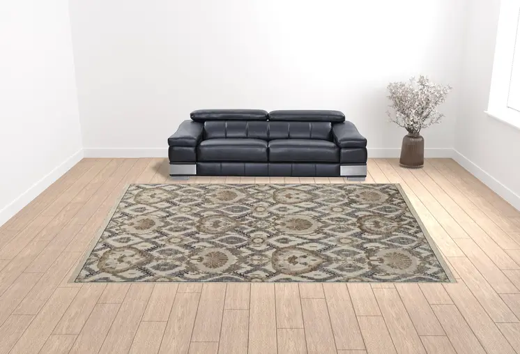 12' X 15' Ivory Gray And Taupe Wool Floral Hand Knotted Stain Resistant Area Rug