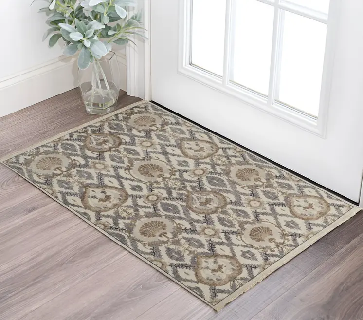 2' X 3' Gray and Ivory Wool Floral Hand Knotted Area Rug