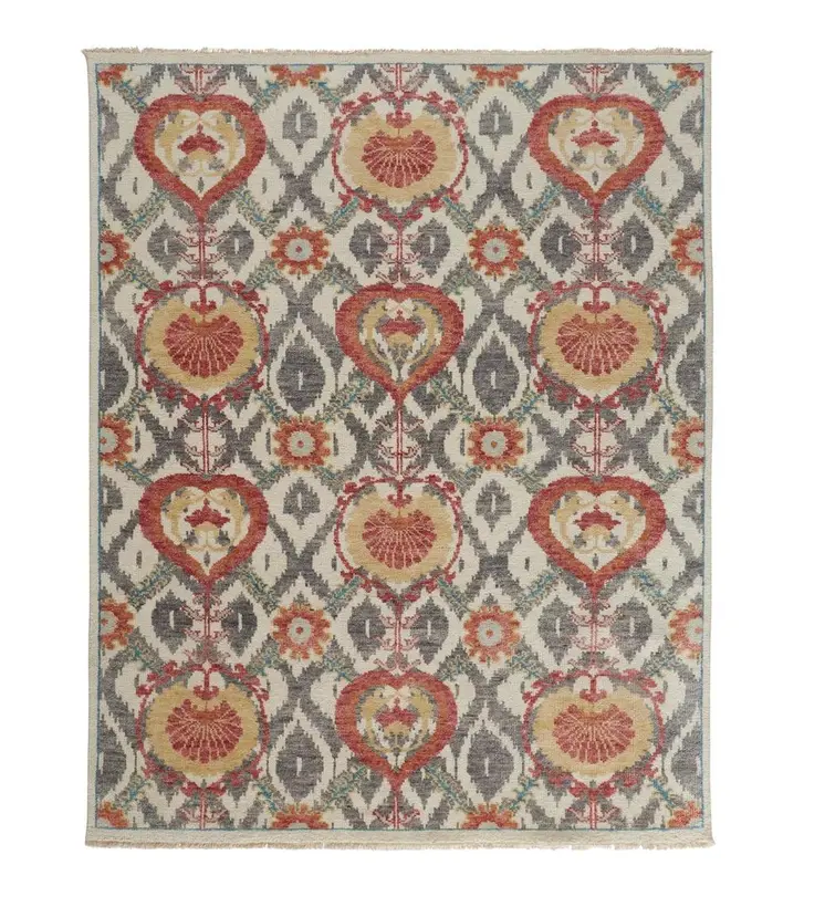 4' X 6' Orange and Ivory Wool Floral Hand Knotted Area Rug