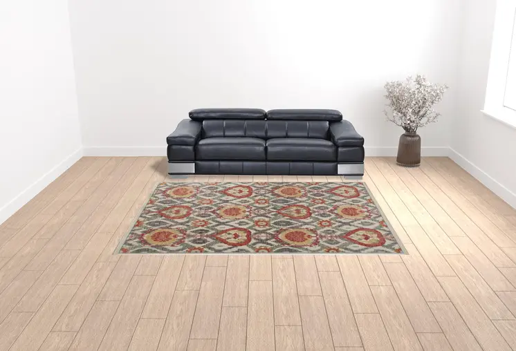 9' X 12' Orange And Gray Wool Floral Hand Knotted Stain Resistant Area Rug