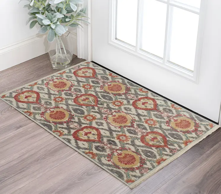 2' X 3' Orange and Ivory Wool Floral Hand Knotted Area Rug