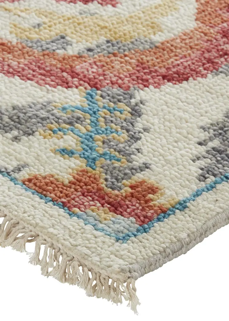 2' X 3' Orange and Ivory Wool Floral Hand Knotted Area Rug