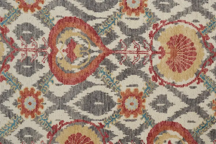 2' X 3' Orange and Ivory Wool Floral Hand Knotted Area Rug