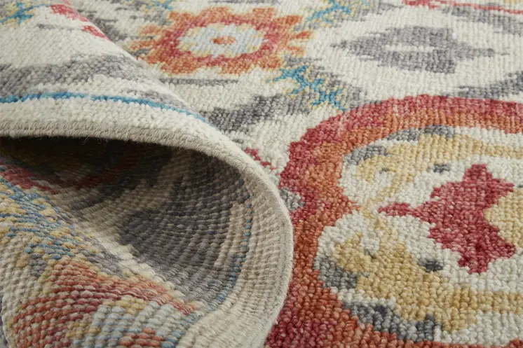 2' X 3' Orange and Ivory Wool Floral Hand Knotted Area Rug