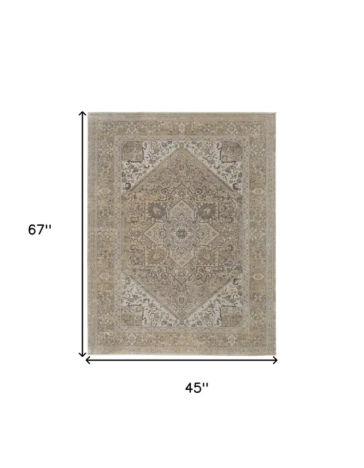 4' X 6' Brown and Ivory Floral Power Loom Distressed Non Skid Area Rug