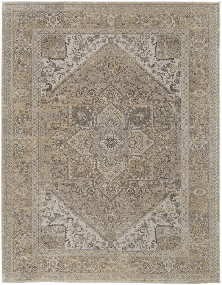 5' X 8' Brown and Ivory Floral Power Loom Distressed Non Skid Area Rug