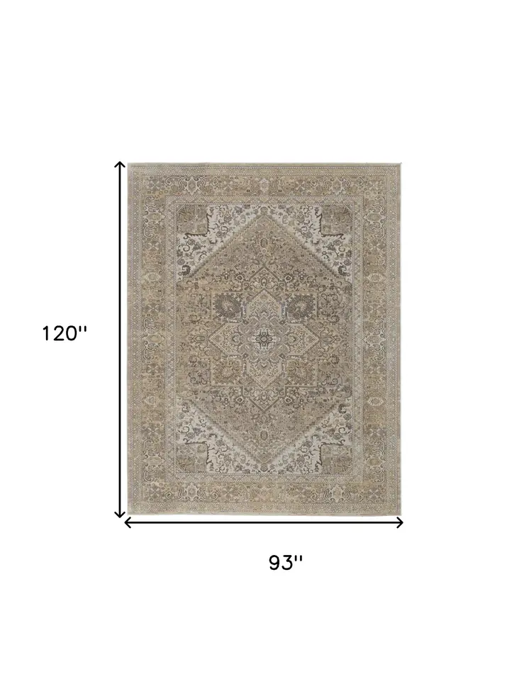 8' X 10' Brown Ivory And Tan Floral Power Loom Distressed Area Rug
