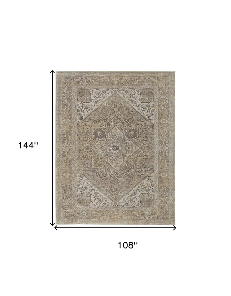 9' X 12' Brown Ivory And Tan Floral Power Loom Distressed Area Rug