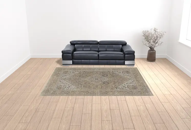 9' X 12' Brown Ivory And Tan Floral Power Loom Distressed Area Rug