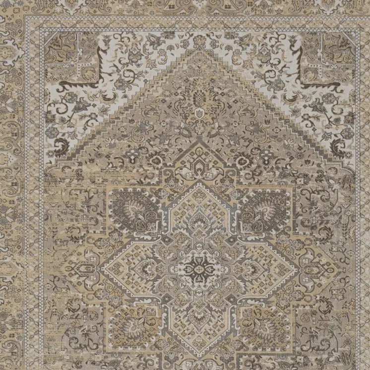 10' X 14' Brown Ivory And Tan Floral Power Loom Distressed Area Rug
