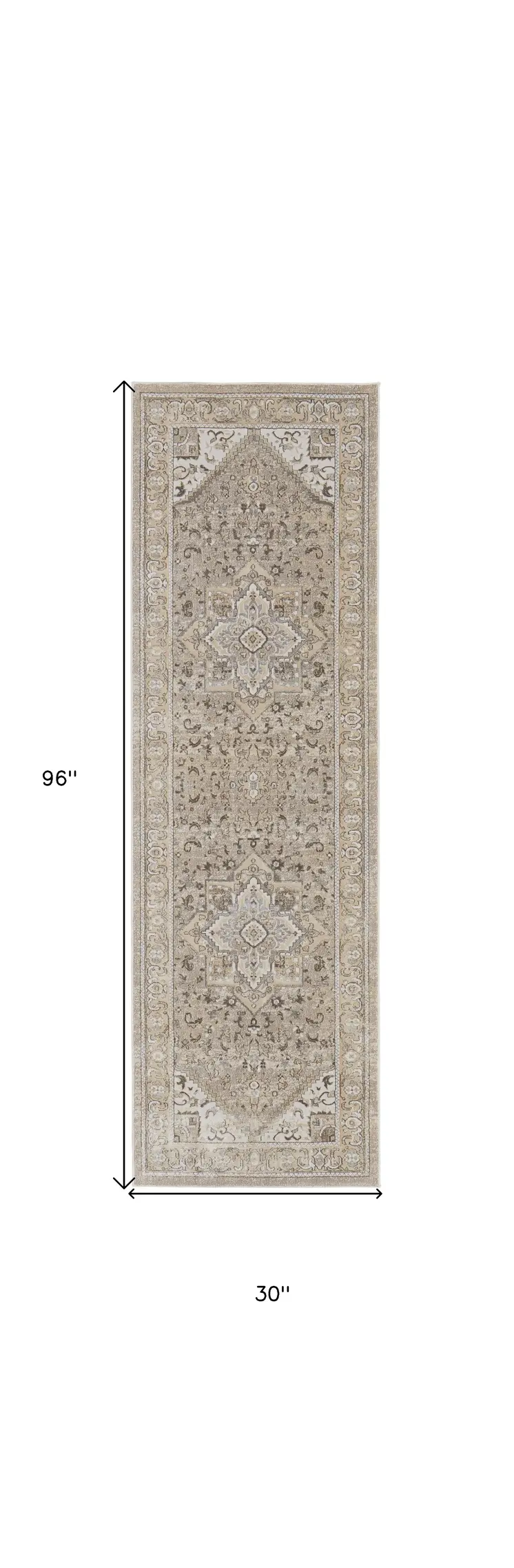 8' Brown and Ivory Medallion Power Loom Distressed Runner Rug