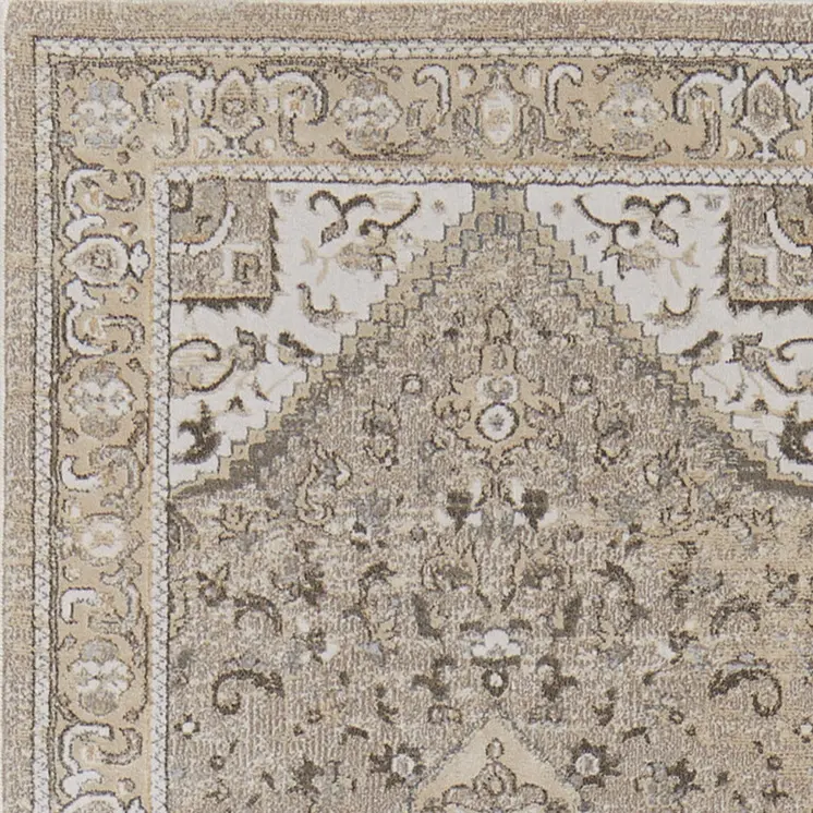 8' Brown and Ivory Medallion Power Loom Distressed Runner Rug