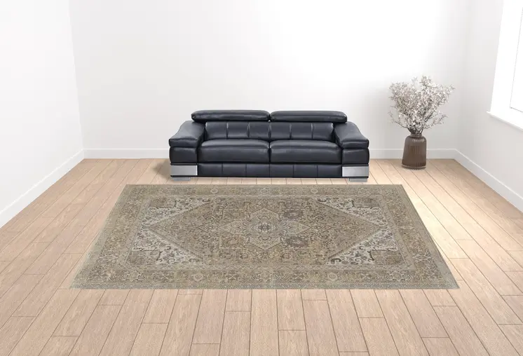 12' X 15' Brown Ivory And Tan Floral Power Loom Distressed Area Rug