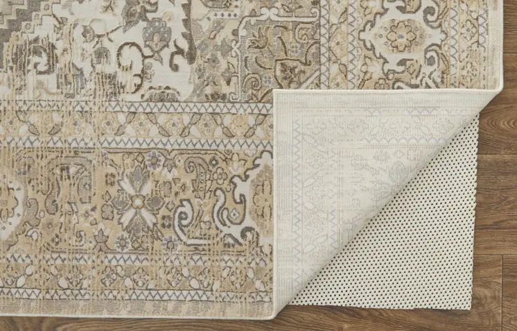 2' X 3' Brown Ivory And Tan Floral Power Loom Distressed Area Rug