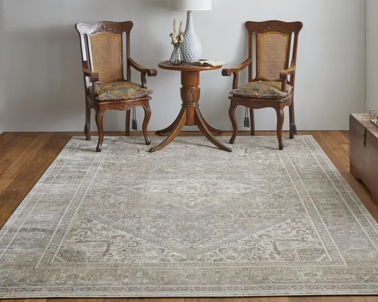 4' X 6' Tan and Brown Floral Power Loom Distressed Non Skid Area Rug