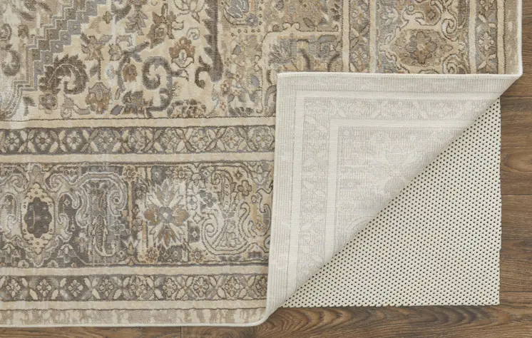 4' X 6' Tan and Brown Floral Power Loom Distressed Non Skid Area Rug