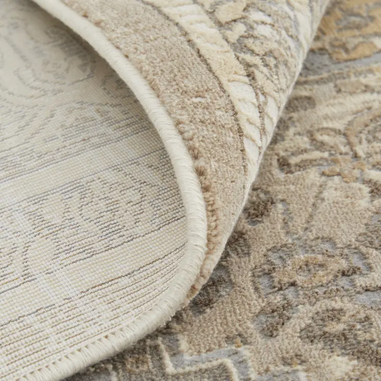 4' X 6' Tan and Brown Floral Power Loom Distressed Non Skid Area Rug