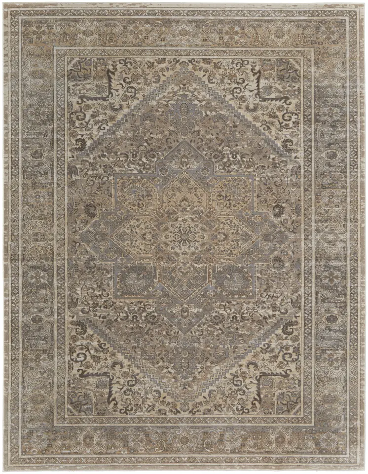 2' X 3' Tan Brown And Ivory Floral Power Loom Distressed Area Rug