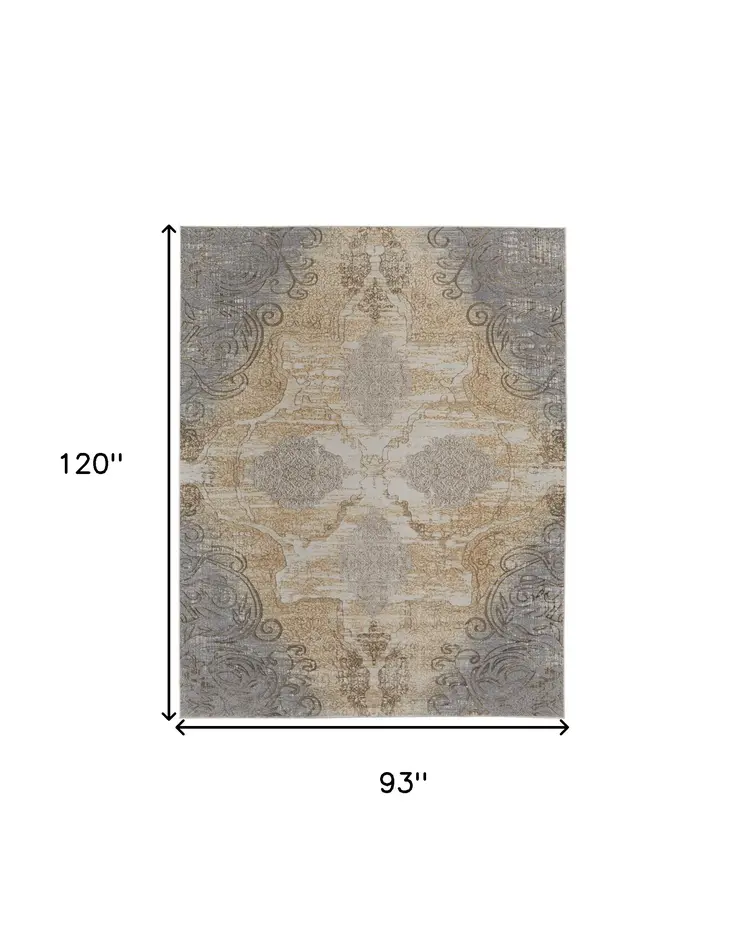 8' X 10' Silver Tan And Gray Floral Power Loom Area Rug