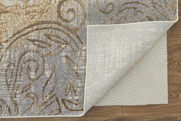 9' X 12' Silver Tan And Gray Floral Power Loom Area Rug