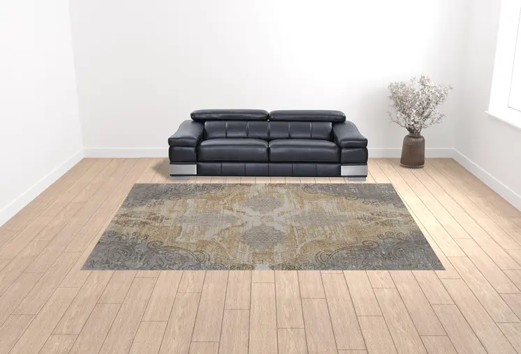10' X 14' Silver Tan And Gray Floral Power Loom Area Rug