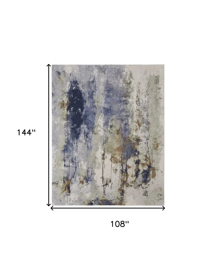 9' X 12' Blue Orange And Ivory Abstract Power Loom Area Rug