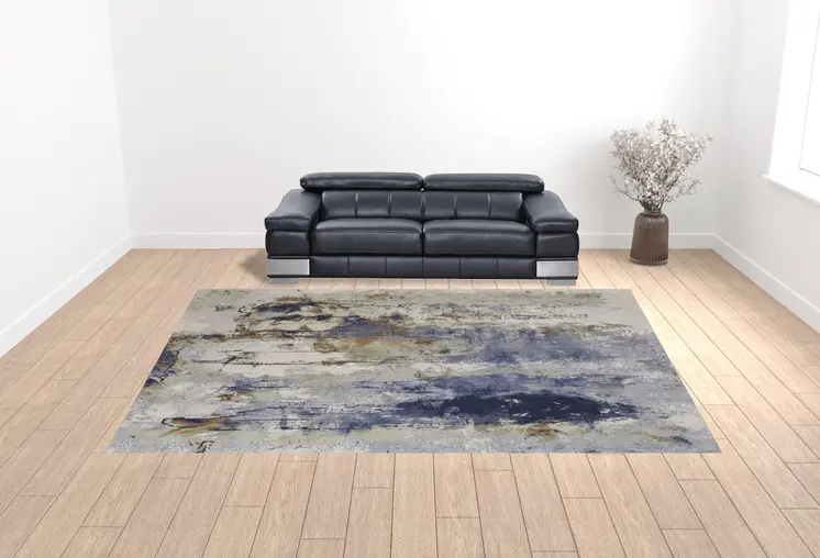 12' X 15' Blue Orange And Ivory Abstract Power Loom Area Rug