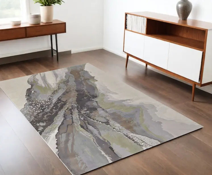 4' X 6' Green and Brown Abstract Power Loom Area Rug