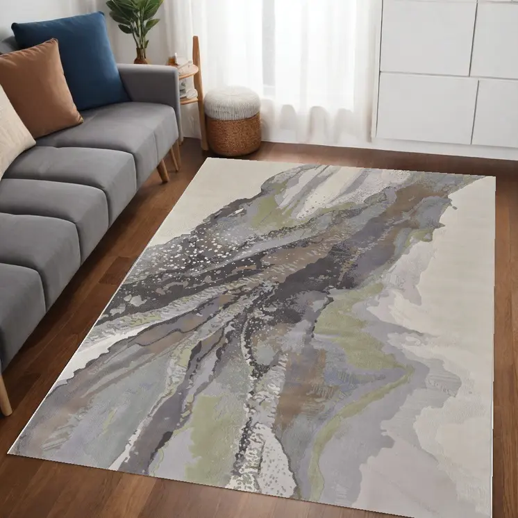 5' X 8' Green and Brown Abstract Power Loom Area Rug
