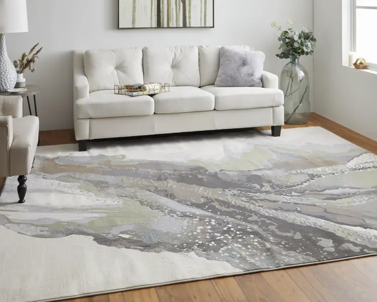 9' X 12' Green and Brown Abstract Power Loom Area Rug