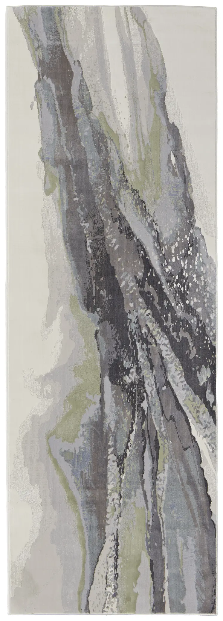 8' Green Purple And Ivory Abstract Power Loom Runner Rug