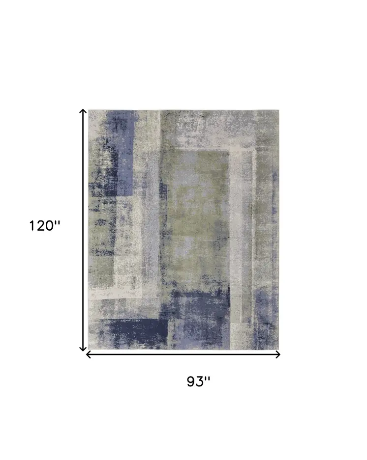 8' X 10' Blue and Ivory Abstract Power Loom Distressed Area Rug