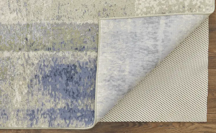 8' X 10' Blue and Ivory Abstract Power Loom Distressed Area Rug