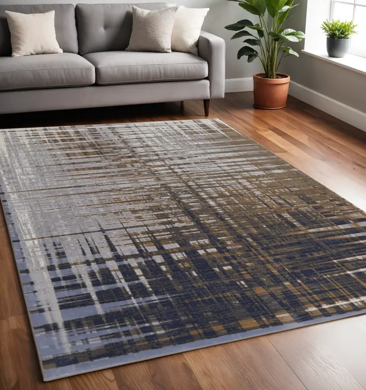 5' X 8' Blue and Gray Abstract Power Loom Area Rug