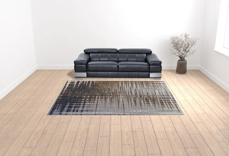 9' X 12' Blue Orange And Gray Abstract Power Loom Area Rug