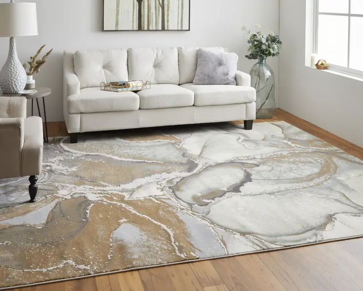 4' X 6' Gray and Brown Marble Power Loom Area Rug