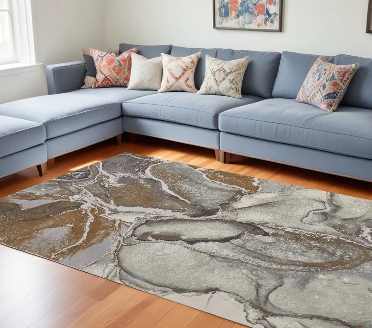 8' X 10' Gray and Brown Marble Power Loom Area Rug