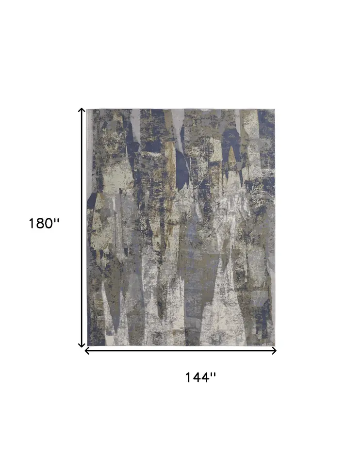 12' X 15' Blue Gray And Tan Abstract Power Loom Distressed Area Rug