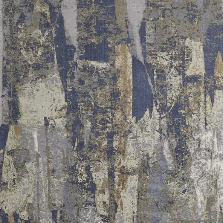12' X 15' Blue Gray And Tan Abstract Power Loom Distressed Area Rug