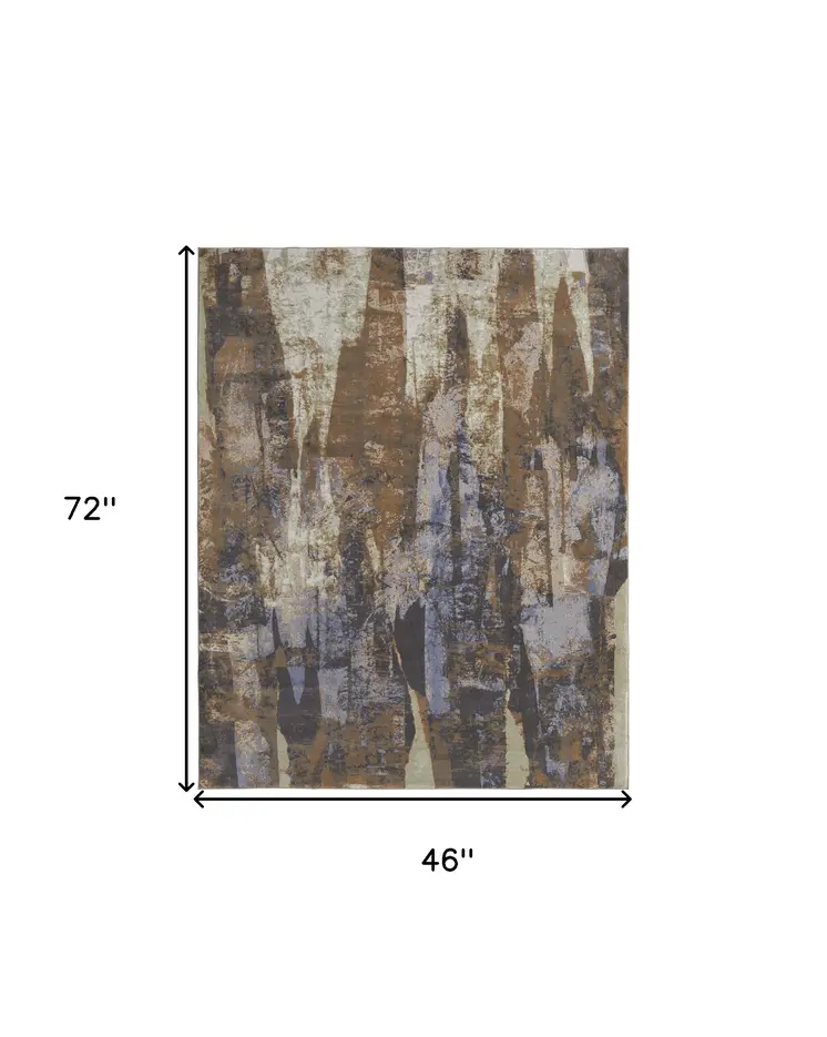 4' X 6' Blue and Ivory Abstract Power Loom Distressed Area Rug
