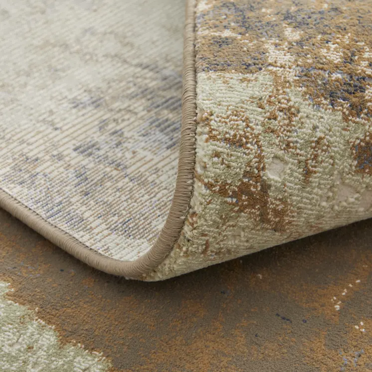 9' X 12' Brown Blue And Ivory Abstract Power Loom Distressed Area Rug