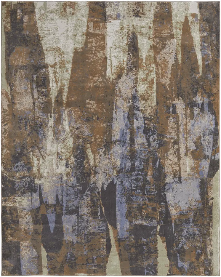 2' X 3' Brown Blue And Ivory Abstract Power Loom Distressed Area Rug