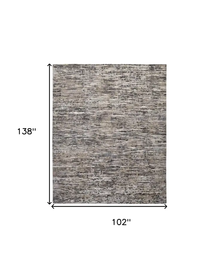 9' X 12' Gray Brown And Beige Wool Abstract Hand Knotted Area Rug